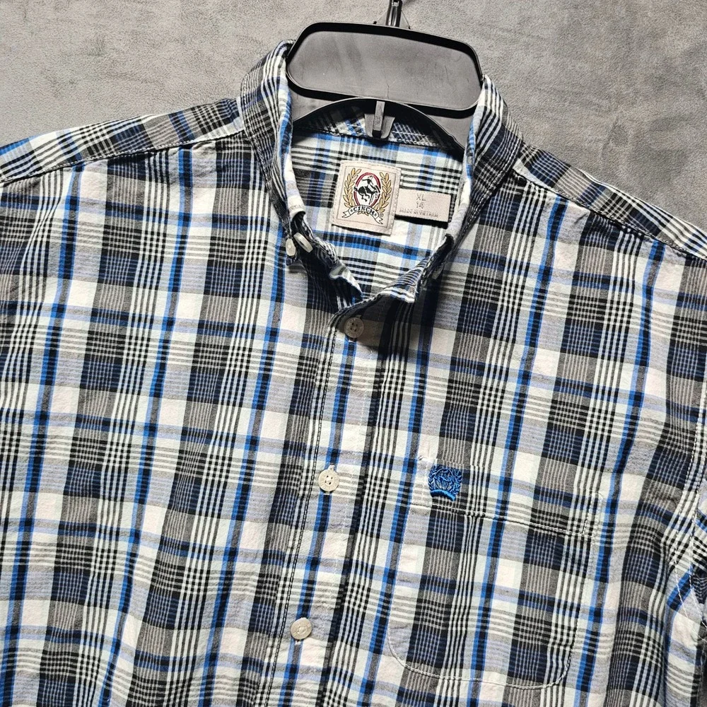 Cinch Boys XL 14 Blue Black Plaid Long Sleeve Western Button Down Shirt